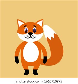 Cute fox in flat style isolated on background. Stock vector illustration for decoration and design, children's books and coloring, stickers, fabrics, packaging, postcards and more.