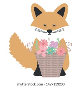 cute fox with floral basket bohemian style character