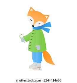 Cute fox with a flower on a white background.