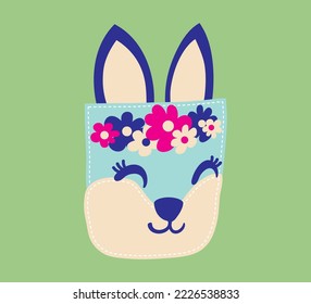 Cute Fox mit Blumen Pocket Design im Vektorformat