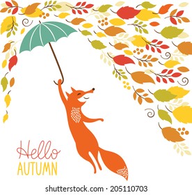 cute fox fly with umbrella 