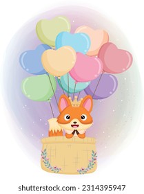 
Cute Fox flying with air balloon
colorful background