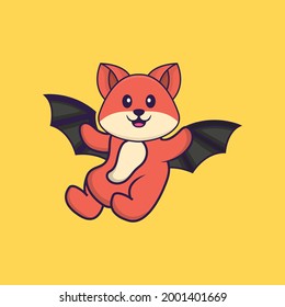 Cute fox is flying with wings. Animal cartoon concept isolated. Can used for t-shirt, greeting card, invitation card or mascot.
