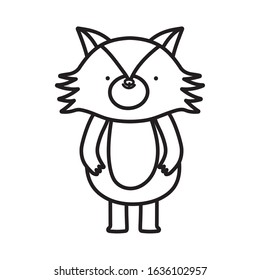 cute fox forest animal cartoon character on white background vector illustration thick line