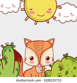 Cute fox in forest doodle cartoons