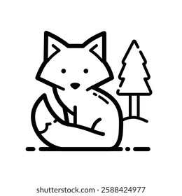 Cute Fox Forest Outline Icon Isolated On White Background