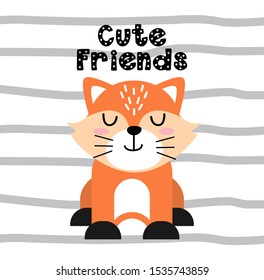 Cute Fox Friends design on stripe background, good for icon, mascot, card, banner, poster, print and other uses.