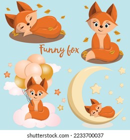 Cute fox. Funny illustration of a sleeping fox. Baby Hare