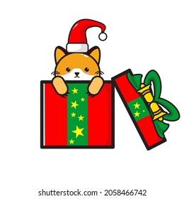 Cute Fox In The Gift Box Cartoon Vector Illustration Design. Christmas Icon Concept. Flat Cartoon Style Suitable for Web Landing Page, Banner, Sticker, Background