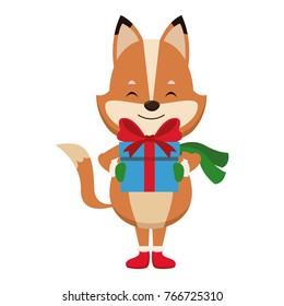 Cute fox giftbox cartoon