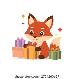 Cute fox with gifts vector illustration