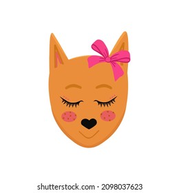 Cute fox girl with bow. Vector Illustration for printing, backgrounds, covers, packaging, greeting cards, posters, stickers, textile, seasonal design. Isolated on white background.