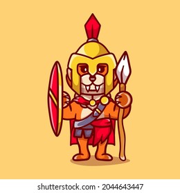 cute fox gladiator spartan with shield and spear, suitable for t-shirt designs or cute animal spartan mascots