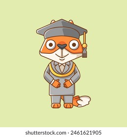 Cute fox graduation animal kawaii chibi character mascot illustration outline style design set