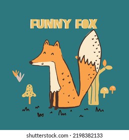 Cute fox graphic tee design for kids market as vector
