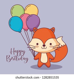 cute fox happy birthday card with balloons helium