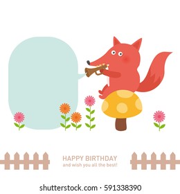 cute fox with happy birthday. vector illustration
