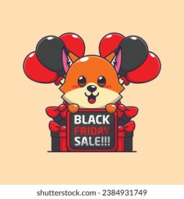 cute fox happy in black friday sale cartoon vector illustration
