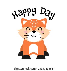 Cute Fox Happy Day design with white background, good for icon, mascot, card, banner, poster, print and other uses.