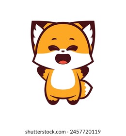 Cute Fox with an happy Expression, hand drawing vector, logo design