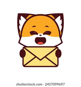 Cute Fox with happy expression Holding a Mail Icon, vector icon, vector logo, vector sign