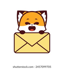 Cute Fox with happy expression Holding a Mail Icon, vector icon, vector logo, vector sign