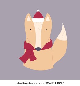 Cute fox in a hat and a scarf . Vector illustration for cards, invitations, stickers, t-shirts