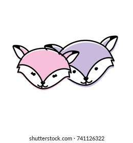 cute fox head animal couple together