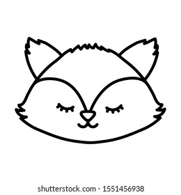 cute fox head autumn on white background vector illustration thick line