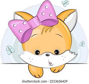 cute fox head with bow