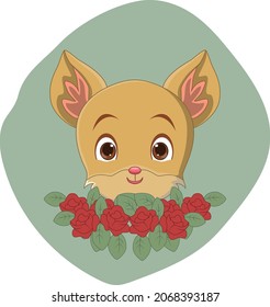 Cute fox head cartoon with flowers