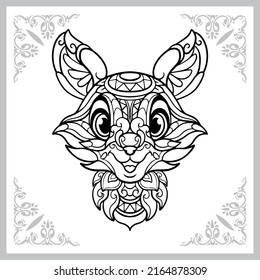 cute fox head cartoon zentangle arts. isolated on black background.