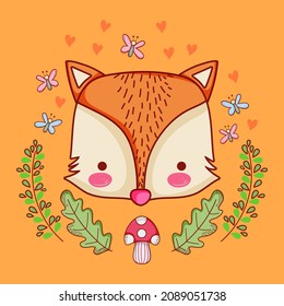 cute fox head character vector