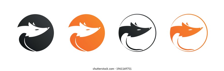 Cute fox head in a circle. Vector flat design logo concept template. Symbol of wildlife and being smart.