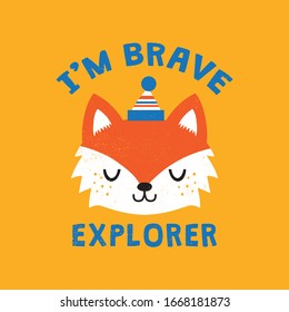 cute fox head drawn as vector for tee print