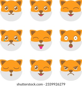 Cute Fox Head Flat icon set collection