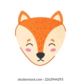 Cabeza de zorro lindo. Habitante forestal, animal y mamífero. Biología, fauna y vida silvestre. Pegatina para redes sociales y mensajeros. Símbolo de astucia y sabiduría. Dibujo vectorial plano de dibujos animados