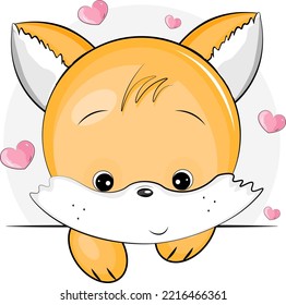 cute fox head with hearts