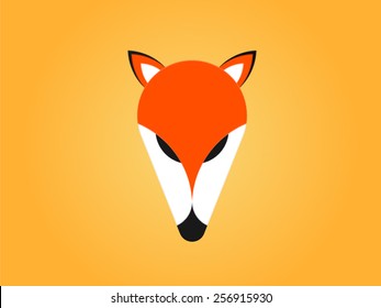 Cute fox head on an orange background in vector.