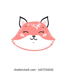 Diseño de impresión de cabezal de Fox para niños. Pequeño Rostro Fox. Dibujo del vehículo animado Kawaii Ilustración. Diseño de carteles o impresos escandinavos, tarjeta de bienvenida para bebés