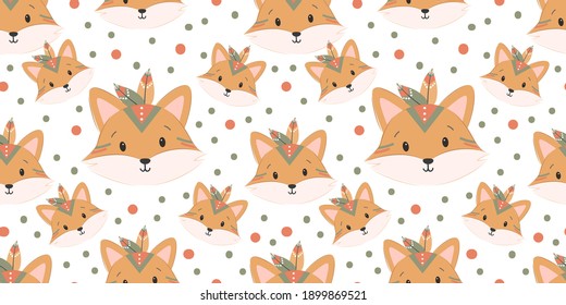 cute fox head in seamless pattern for decoration, kids wallpaper.