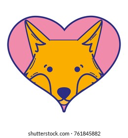 cute fox head wild animal inside the heart vector illustration