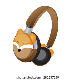 cute fox headphones. Vector Illustration