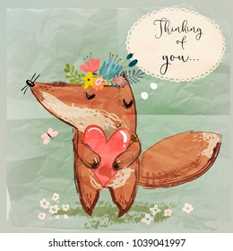 cute fox with heart