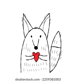 Cute fox with heart. Be my Valentine. Valentine's day banner, background, flyer, placard. Holiday poster for scrapbooking. Vector illustration card for greeting, decoration, congratulation, invitation