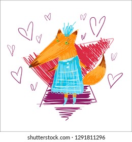 Cute fox with hearts