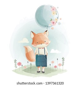 Cute Fox Holding a Balloon