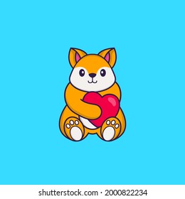 Cute fox holding a big red heart. Animal cartoon concept isolated. Can used for t-shirt, greeting card, invitation card or mascot.