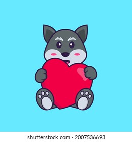 Cute fox holding a big red heart. Animal cartoon concept isolated. Can used for t-shirt, greeting card, invitation card or mascot.