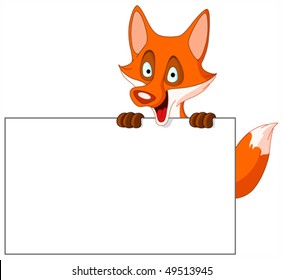 Cute fox holding a blank sign